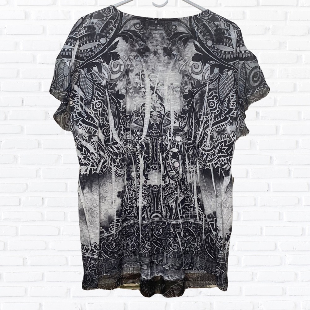 Black and White Print Blouse with Sequin Detail